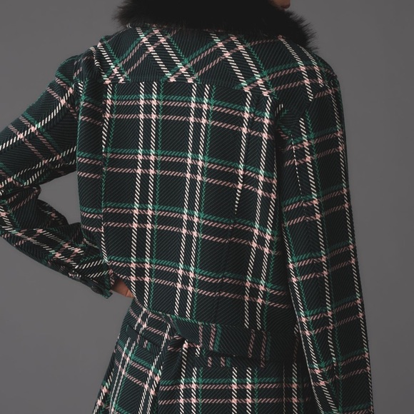 Anthropologie’s Brand Maeve Green Plaid Jacket with fur collar - Picture 5 of 9